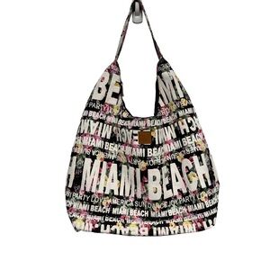 MIAMI BEACH Black Graphic Hobo Bag